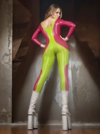 Tall futuristic rubber catsuit