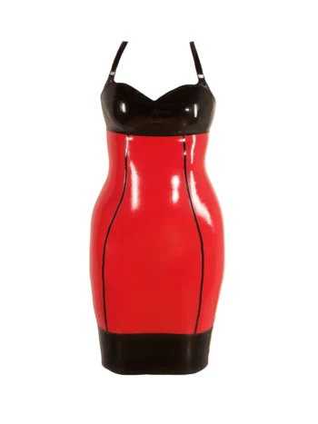 Striking red latex pencil dress