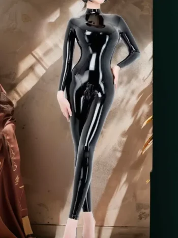 Latex Catsuit BDSM Cosplay Fetish Zip Back And Crotch