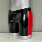 Latex Mens Crotch Zipper Shorts With Contrast Trim