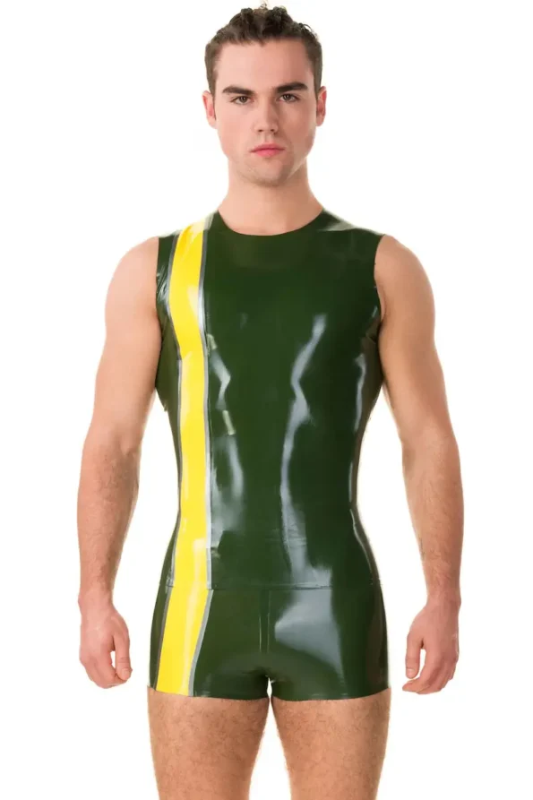 Latex Long Striped Mens Round Neck Tank Top