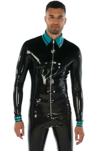 Latex Mens Front Full Zip Polo Top