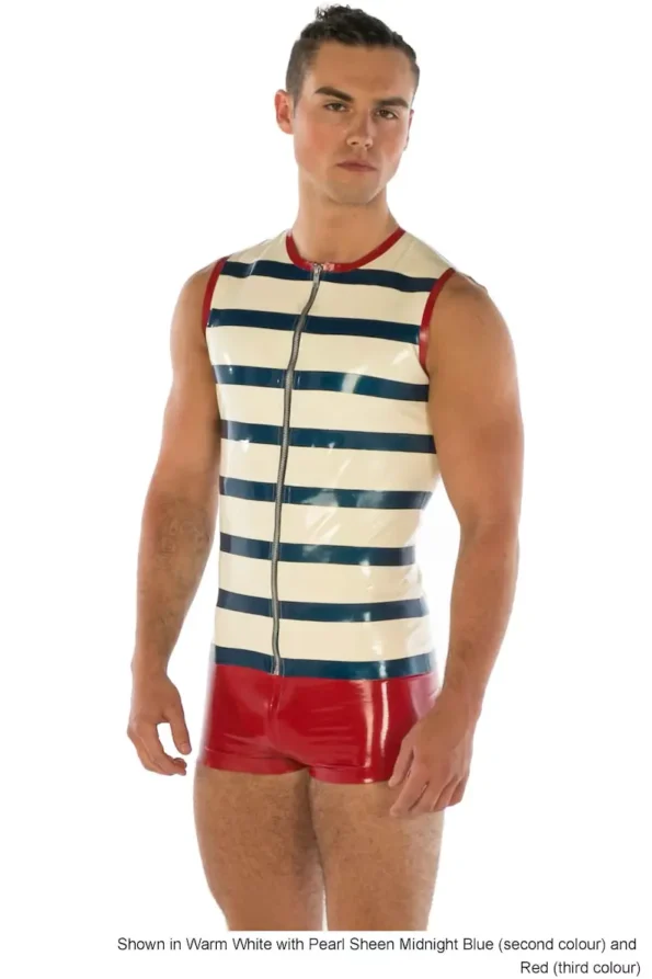 Striped Latex Vest with Front Zipper