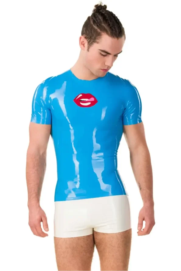 Mens Latex T-Shirt with Bold Lip Print