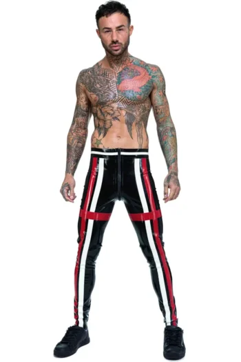 Latex Mens Athletic-Striped Leggings