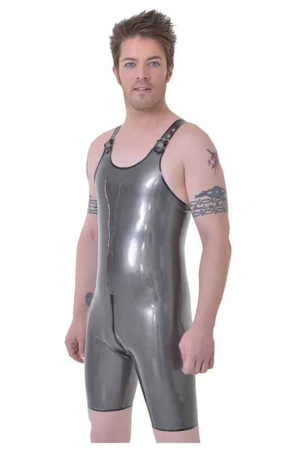 Men's Latex Buckle cropped catsuit