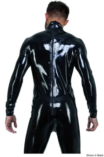 Latex Men's Long Sleeves Latex Back Zip Top