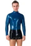 Latex Men's Long Sleeves Latex Back Zip Top