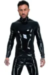 Latex Men's Long Sleeves Latex Back Zip Top