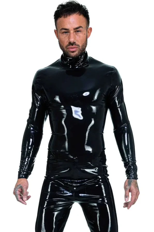 Latex Men's Long Sleeves Latex Back Zip Top