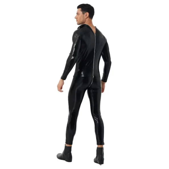 Latex Men's Hoody Tight Catsuit With Zip