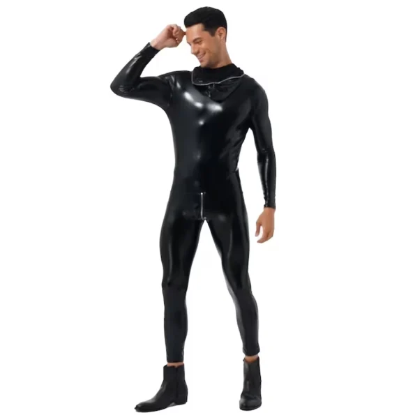 Latex Men's Hoody Tight Catsuit With Zip