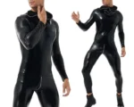 Latex Men's Hoody Tight Catsuit With Zip