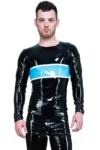 Latex High Neck Top Front Zip Long Sleeve T-Shirt