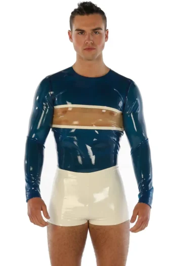 Men's Latex Transparent Trim Long Sleeves Top