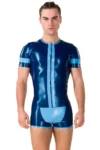 Men's Latex Front Zip Contrast Color Top