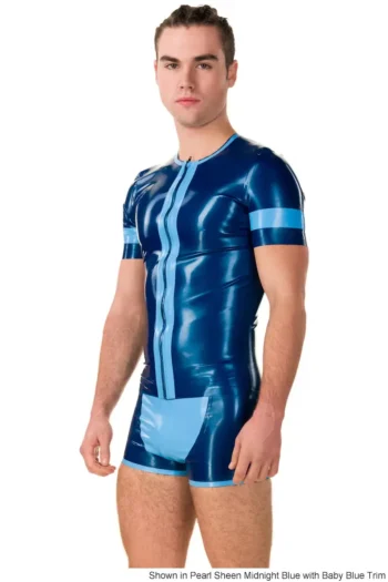 Men's Latex Front Zip Contrast Color Top