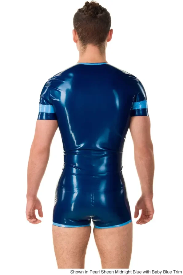 Men's Latex Front Zip Contrast Color Top