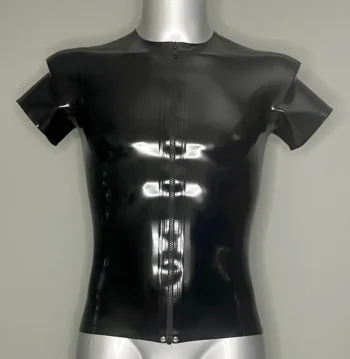 Men's Latex Black Front Zipper Top