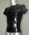 Men's Latex Black Front Zipper Top