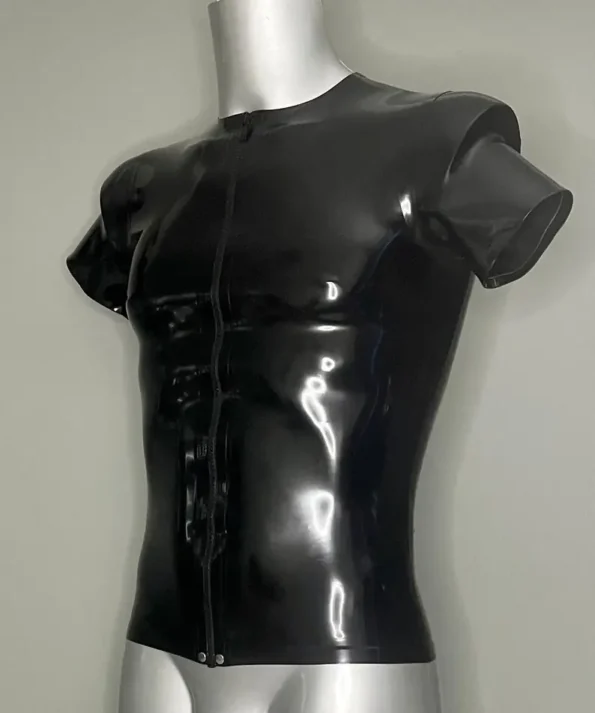 Men's Latex Black Front Zipper Top