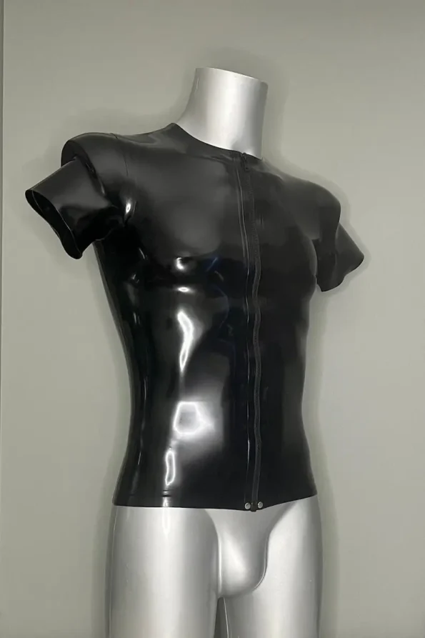 Men's Latex Black Front Zipper Top