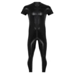 Latex Men's Front Zip Short Sleeves Catsuit