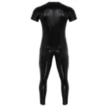 Latex Men's Front Zip Short Sleeves Catsuit