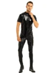 Latex Men's Front Zip Short Sleeves Catsuit