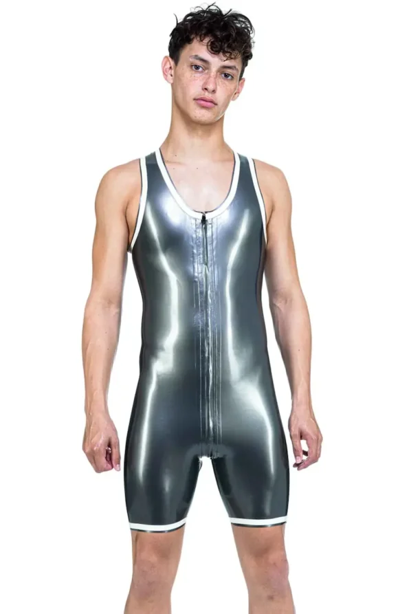 Latex Sleeveless Two-Way Zip Bodysuit