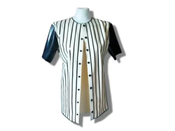 Striped Latex Baseball Shirt And Belted Shorts