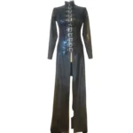 Latex Cosplay Long Black Jacket With Front Zip