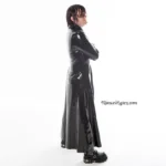 Latex Cosplay Long Black Jacket With Front Zip