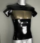 Men's Latex Front Zip Contrast Color Top