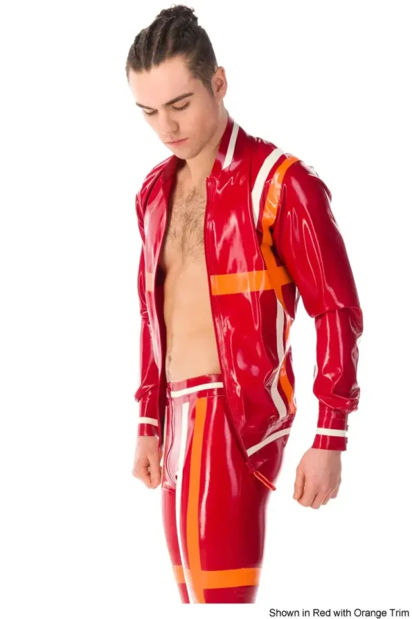 Latex Bomber Racing Style Contrast Trim Jacket