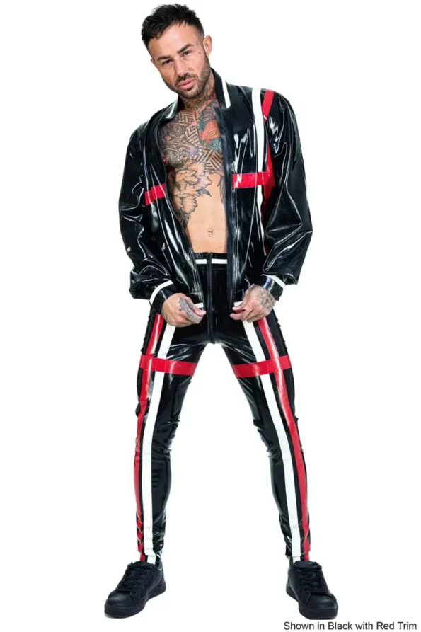 Latex Bomber Racing Style Contrast Trim Jacket