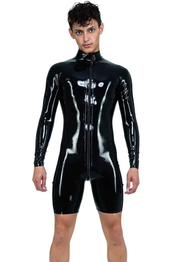 Latex High Neck Bodysuit With Long Sleeves