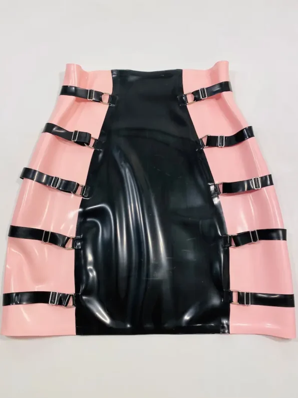 Unisex Latex Contrast Straps Mini skirt