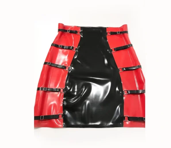 Unisex Latex Contrast Straps Mini skirt