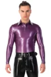 Mens Latex Two Colour Polo Shirt With Three poppers