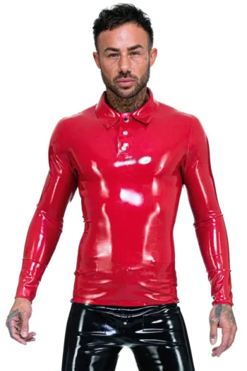 Latex Men's Polo Neck Long Sleeves Shirt