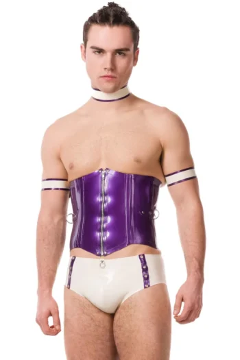 Men's Latex Zip Corset With Two D-rings