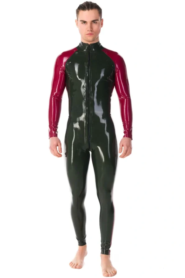 Latex Long Sleeves Two Side Stripes Tight Catsuit