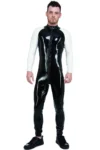 Latex Long Sleeves Two Side Stripes Tight Catsuit