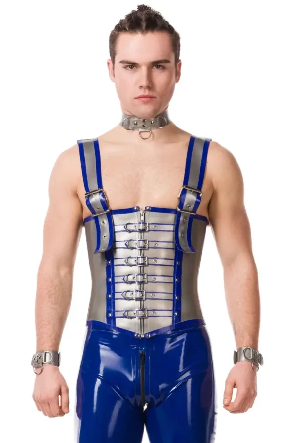 Men's Latex Front Buckle And Zip Corset