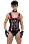 Men's Latex Front Buckle And Zip Corset