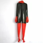 Latex Back Zipper with Removable Gloves Collars Catsuit