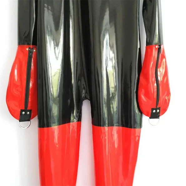 Latex Back Zipper with Removable Gloves Collars Catsuit