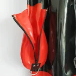 Latex Back Zipper with Removable Gloves Collars Catsuit