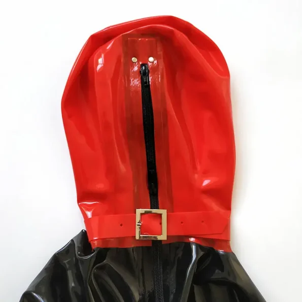 Latex Back Zipper with Removable Gloves Collars Catsuit